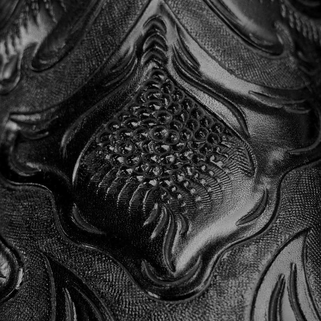 Black Hand-Tooled Leather Boots With 3D Lightweight Sole