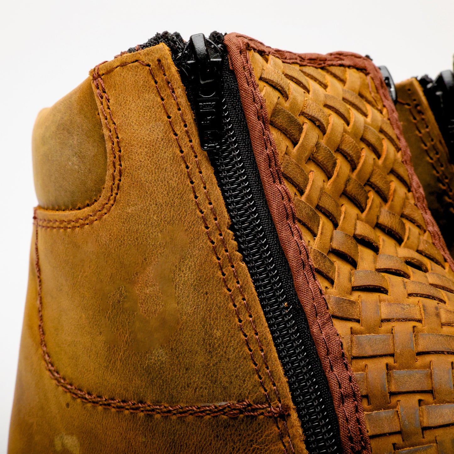 Dusty Honey Basketweave Leather Botin With 3D Lightweight Soles - Square Toe