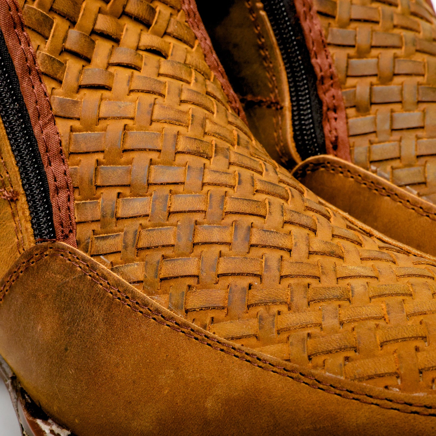 Dusty Honey Basketweave Leather Botin With 3D Lightweight Soles - Square Toe