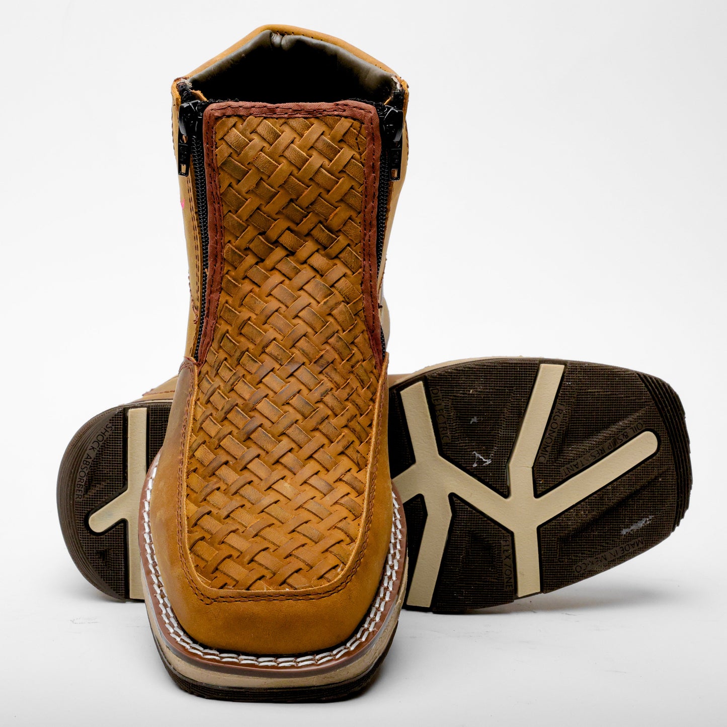 Dusty Honey Basketweave Leather Botin With 3D Lightweight Soles - Square Toe