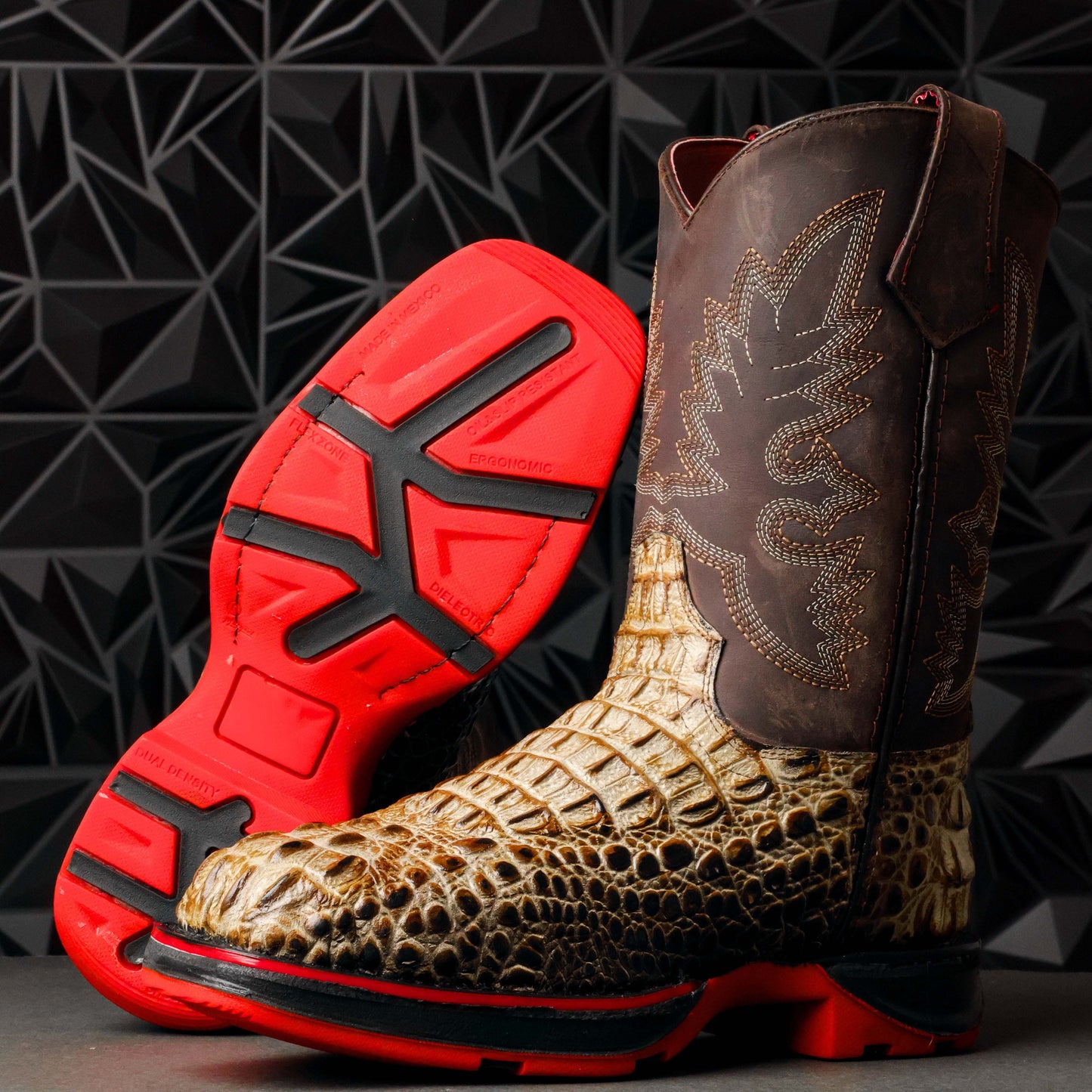 Desert Two-Tone Caiman Belly Leather Boots With 3D Lightweight Sole - Composite Toe