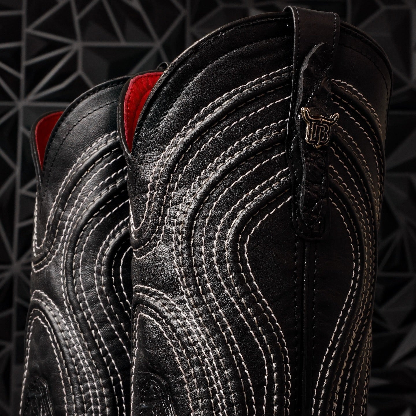 Black Caiman Neck Leather Boots - Square Toe