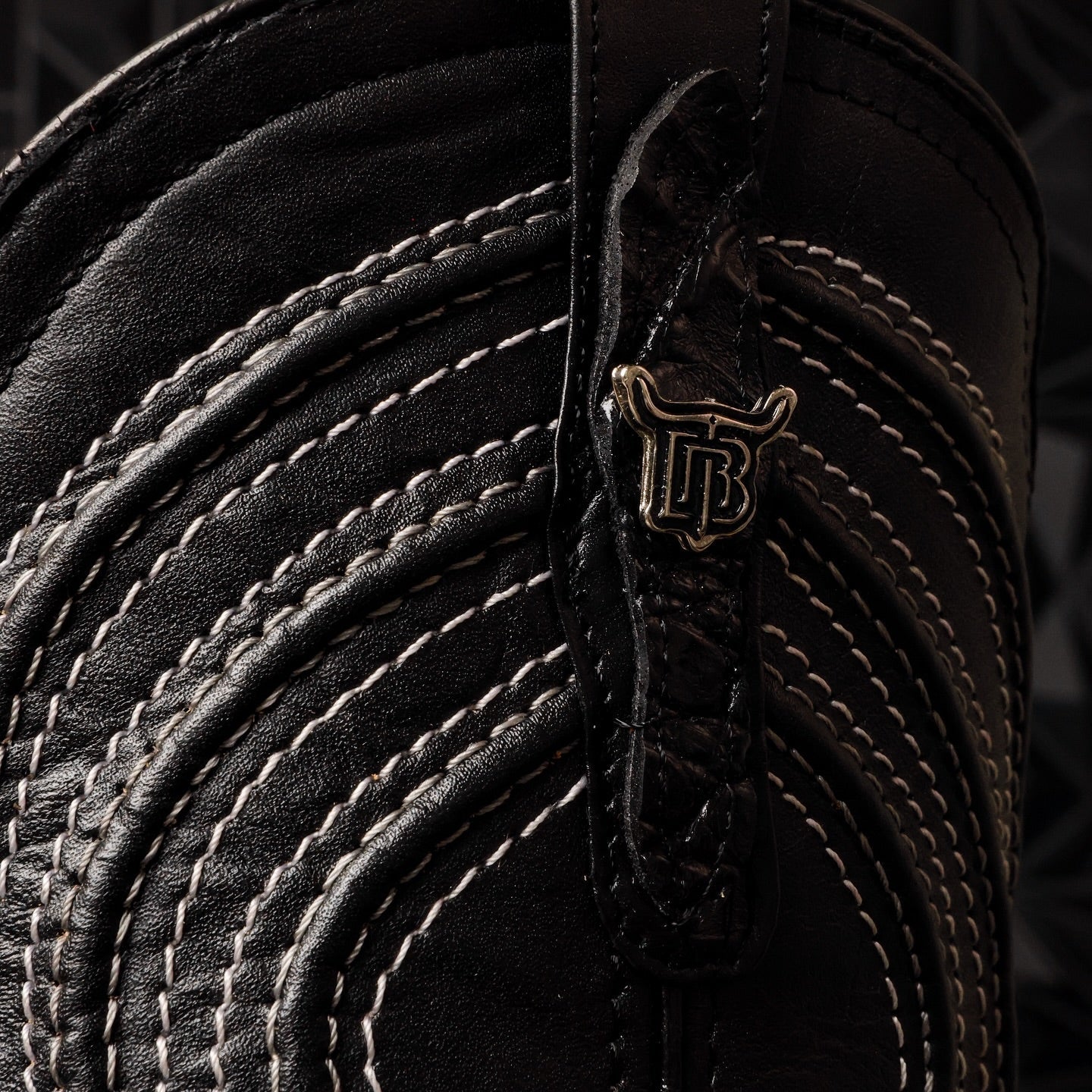 Black Caiman Neck Leather Boots - Square Toe