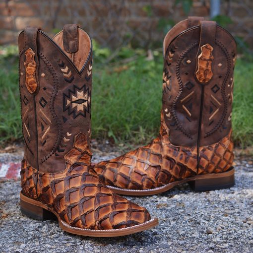 Exotic Piraroucu Matte Ginger Square Toe Boots