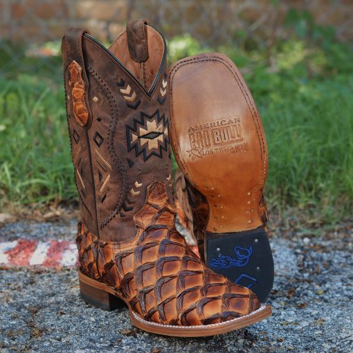 Exotic Piraroucu Matte Ginger Square Toe Boots