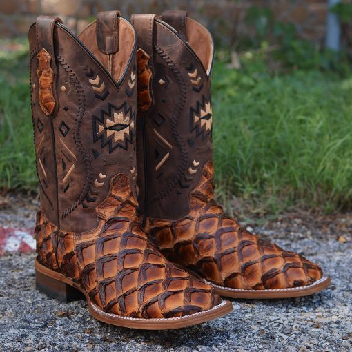 Exotic Piraroucu Matte Ginger Square Toe Boots