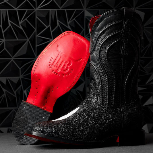 Black Stingray Leather Boots - Square Toe