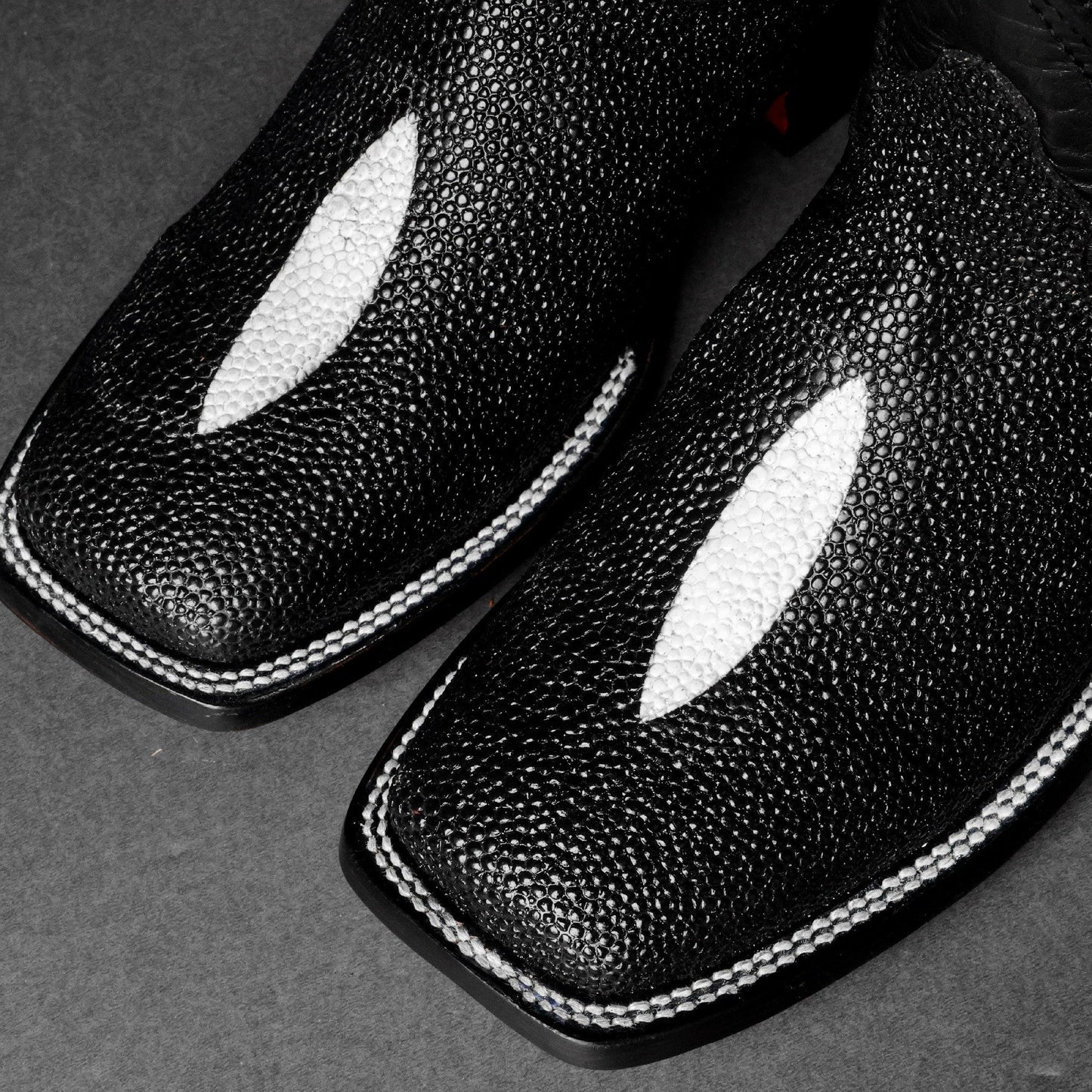Black Stingray Leather Boots - Square Toe