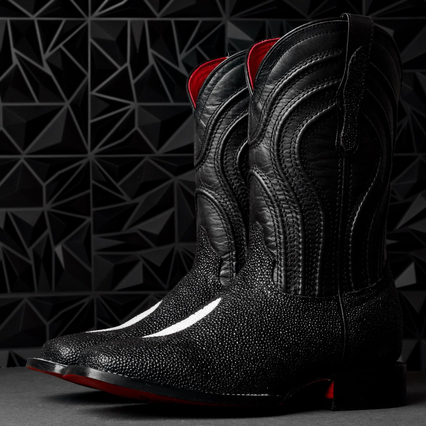 Black Stingray Leather Boots - Square Toe
