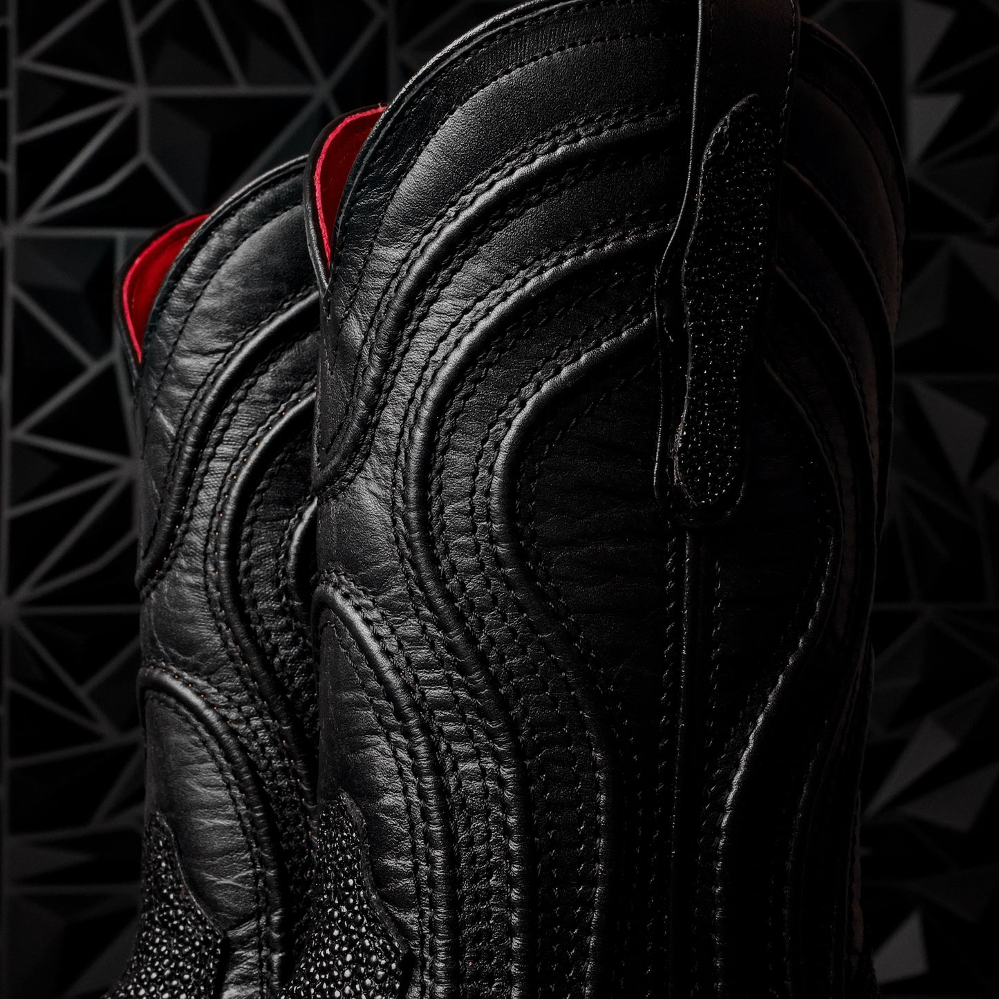 Black Stingray Leather Boots - Square Toe