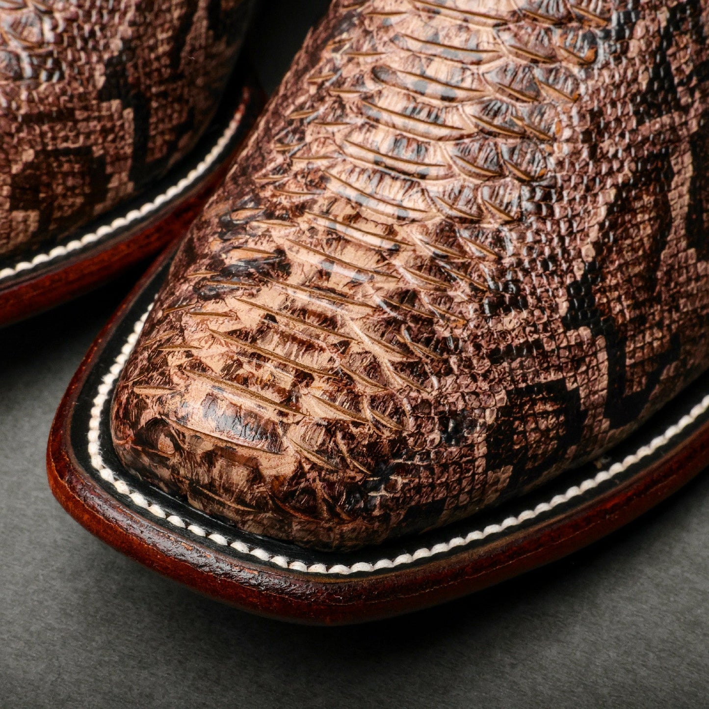Brown Water Snake Leather Boots - Cutter Toe