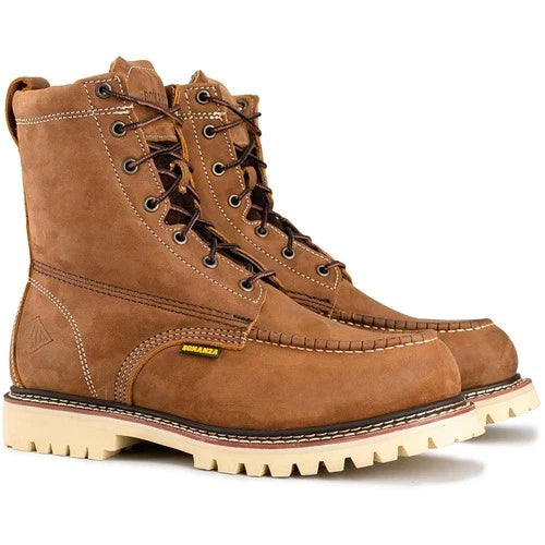 8-Inch Brown Work Boots with Rubber Outsoles