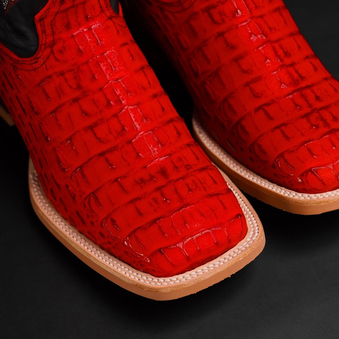 Handmade Red Caiman Belly Western Boots For Men